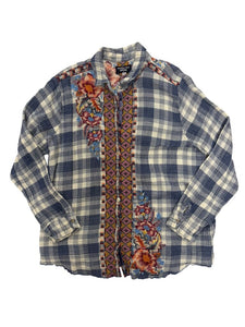 embroidered plaid button down