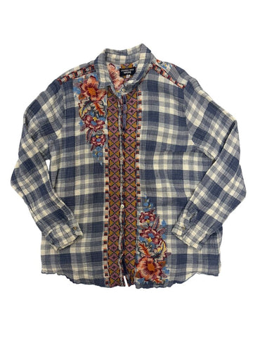 embroidered plaid button down