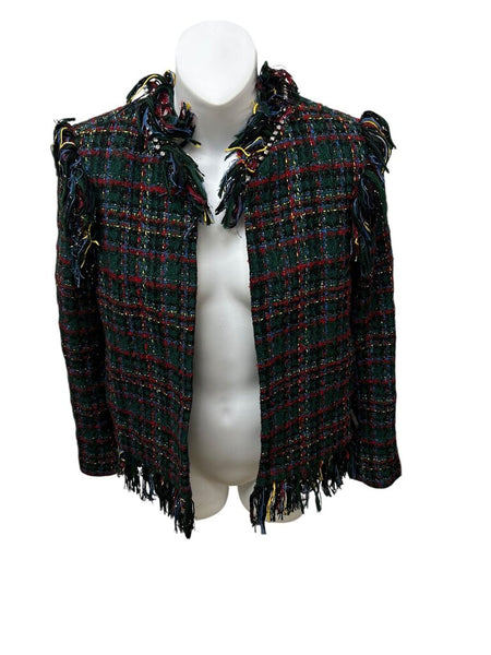 fringe tweed blazer