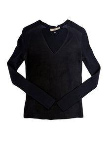 suede front sweater
