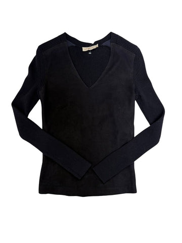 suede front sweater
