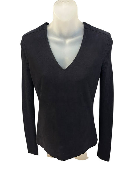 suede front sweater