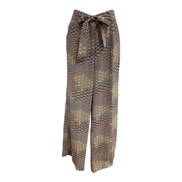 pattern silk tie waist pants