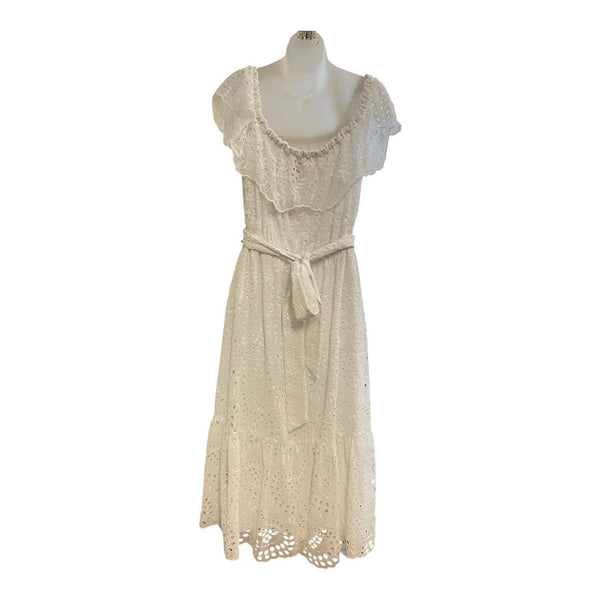 off shoulder eyelet maxi