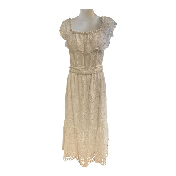 off shoulder eyelet maxi