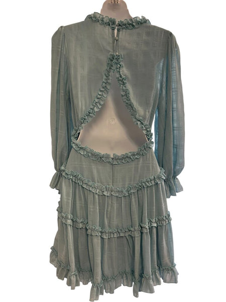 ruffle open back dress