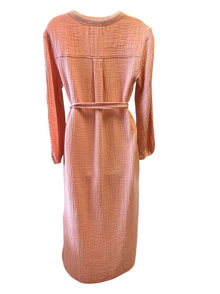 gauzy lng slv tie waist dress