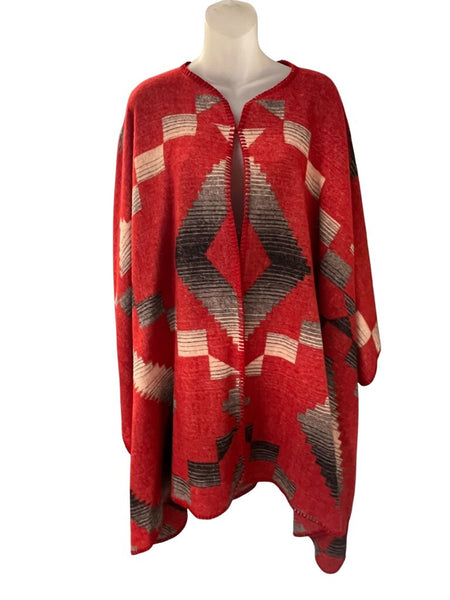 pattern wool poncho
