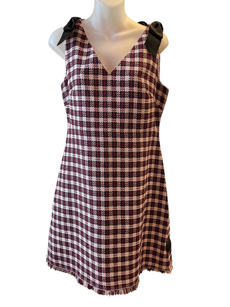 plaid shoulder bow dress